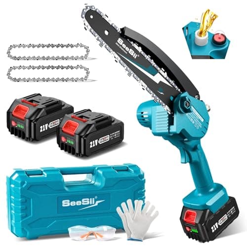 Seesii CH600+ 6" Cordless Chainsaw, 2x2000mAh Batteries & Oiler System