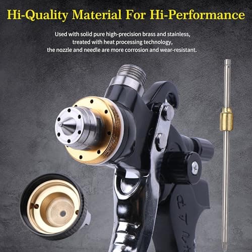 Automotive Gravity Feed Paint Spray Gun Kit with Air Compressor Regulator (Black)