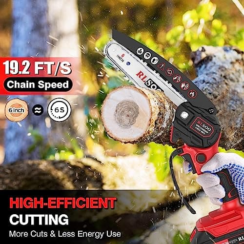 2024 Upgraded 6-Inch Cordless Mini Chainsaw for Wood Cutting (Includes 2 Batteries)