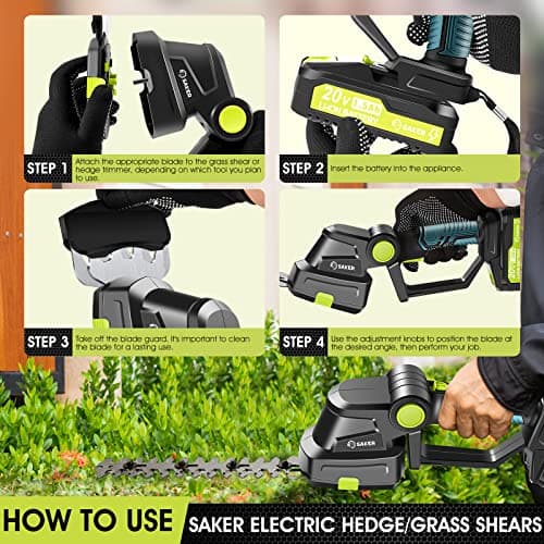 Saker 20V Cordless Hedge Trimmer - Grass Shears with 2PCS Battery & Charger