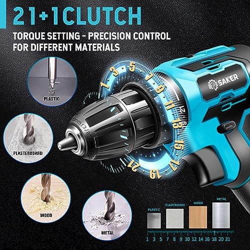 Saker 20V Brushless Cordless Drill Set with 430 In-lbs Torque