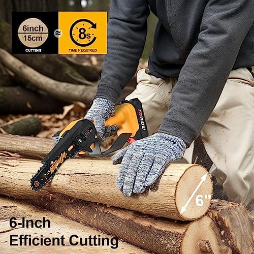 2-Battery Mini Electric Chainsaw 6-Inch Portable for Wood Cutting