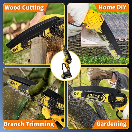 XSEYE Mini 6 Inch Cordless Chainsaw, 21V Battery & Charger, Wood Cutting Gardening Tool