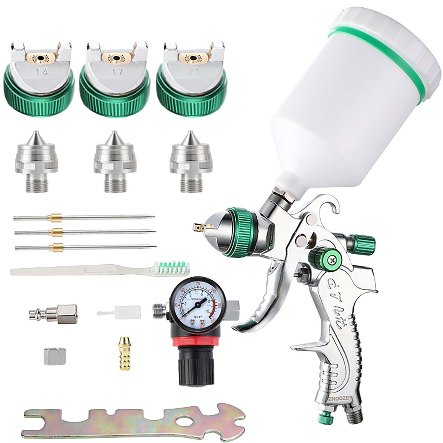 Professional HVLP Spray Gun Set with 1.4, 1.7, 2.0mm Nozzles & Gauge for Auto Paint (20oz/600cc)