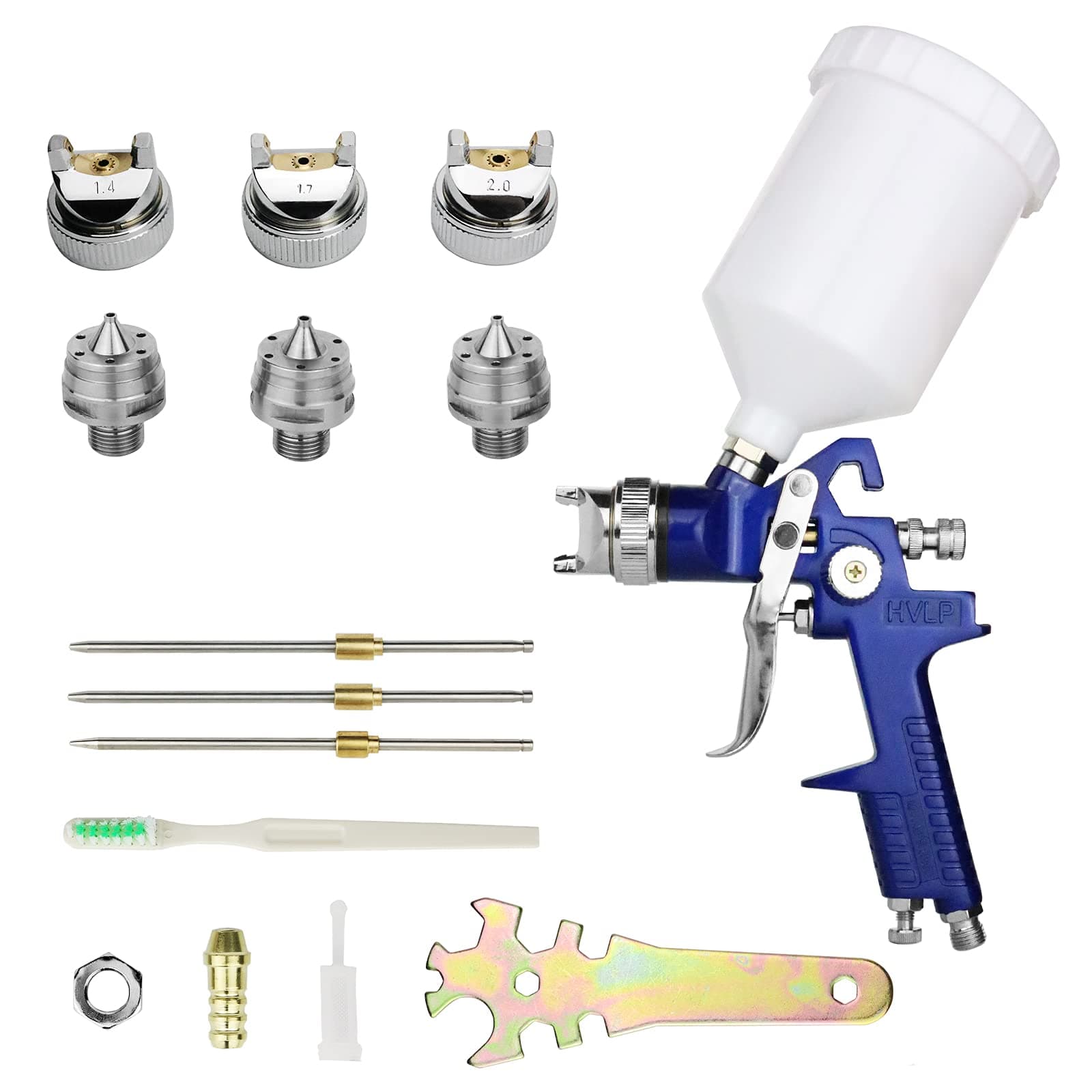 HVLP Spray Gun Kit with 1.4mm, 1.7mm, 2.0mm Nozzles for Car & Furniture Painting