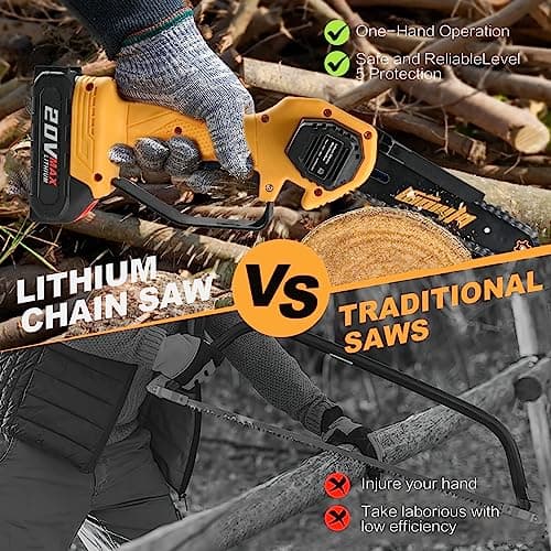 2-Battery Mini Electric Chainsaw 6-Inch Portable for Wood Cutting