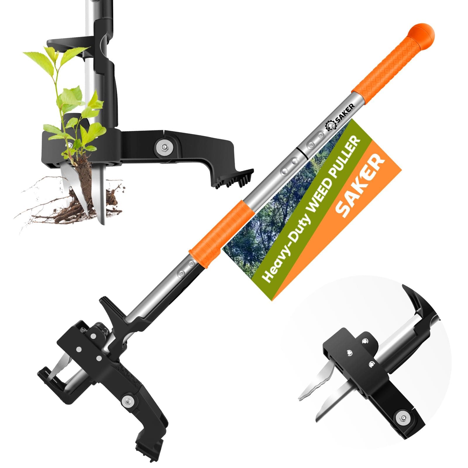 Saker Weed Puller Tool Stand, Heavy Duty, Long Handle, Stainless Steel Claws