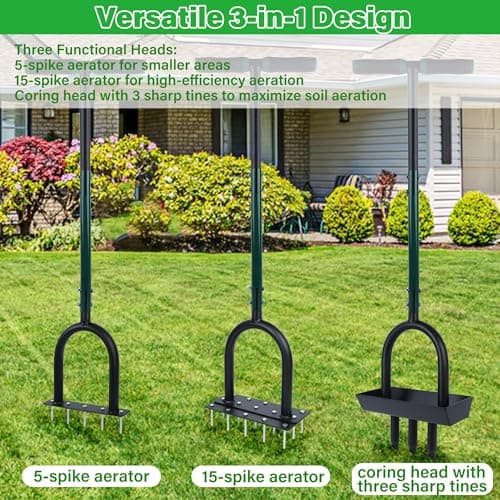 YOFIT 3-in-1 Manual Lawn Aerator with Spikes and Soil Tray