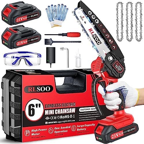 2024 Upgraded 6-Inch Cordless Mini Chainsaw for Wood Cutting (Includes 2 Batteries)