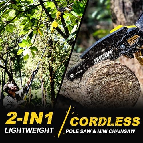 Cordless Pole Saw & Mini Chainsaw, 21V 3.0Ah Battery Powered 6 Inch Electric Pole Chainsaw, 6.6 LB Lightweight, 15.2-Foot MAX Reach Pole Saw