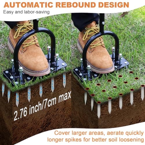 Black + Orange Manual Lawn Aerator with 15 Spikes & Adjustable Handle