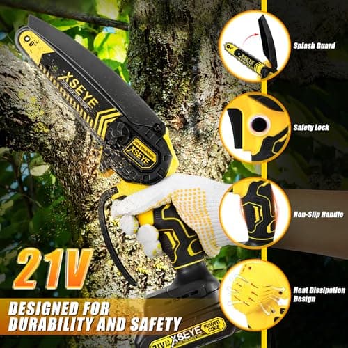XSEYE Mini 6 Inch Cordless Chainsaw, 21V Battery & Charger, Wood Cutting Gardening Tool