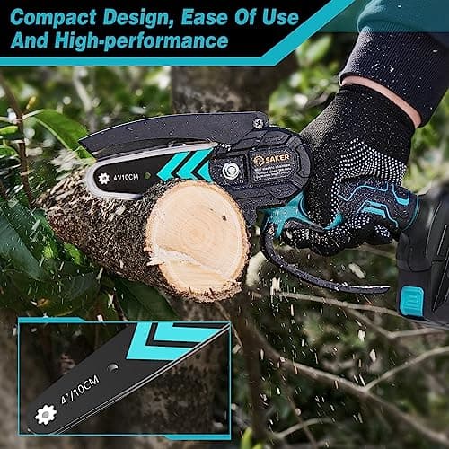 Saker Mini Chainsaw: 4" Portable Cordless Bar, 2025 Upgrade for Trees, Courtyard & Gardens