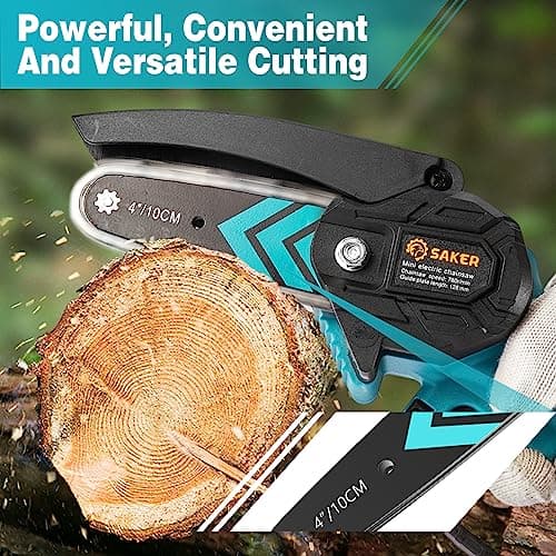 Saker Mini Chainsaw: 4" Portable Cordless Bar, 2025 Upgrade for Trees, Courtyard & Gardens