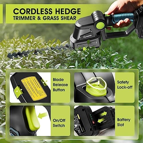 Saker 20V Cordless Hedge Trimmer - Grass Shears with 2PCS Battery & Charger