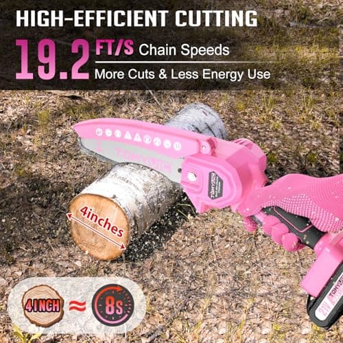 6-Inch Pink Cordless Mini Chainsaw - 21V Battery Operated for Tree Trimming