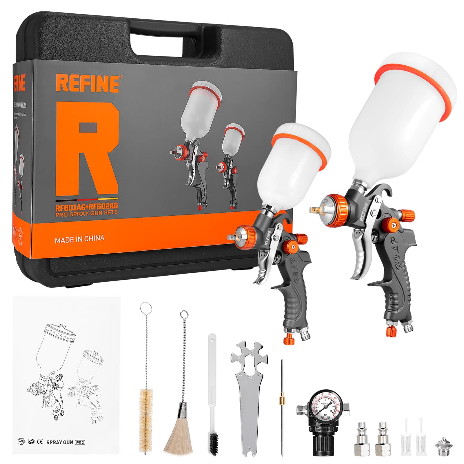 2-Spray HVLP Paint Gun Set for Car & House Painting with Air Regulator