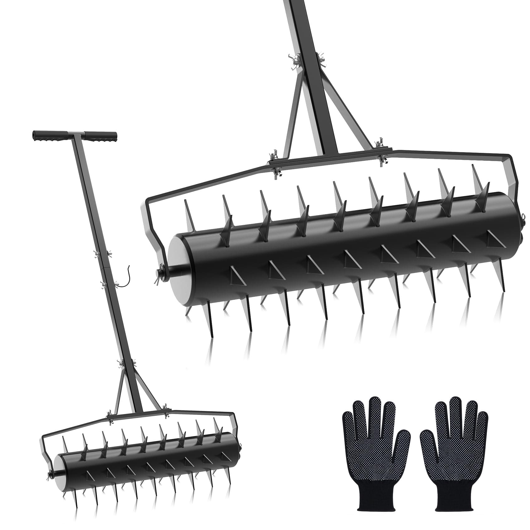 Seeutek 18-Inch Heavy Duty Lawn Aerator, 3-Height Adjustable Spikeserd Garden Tool
