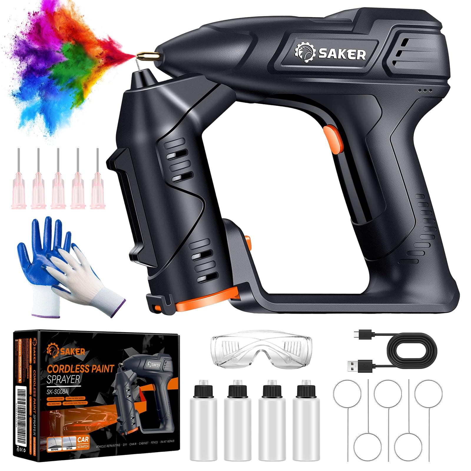 Saker Cordless Electric Paint Sprayer for Car Scratch Repair and DIY Projects – High Power, Handheld, Dark Blue with 3 Gears