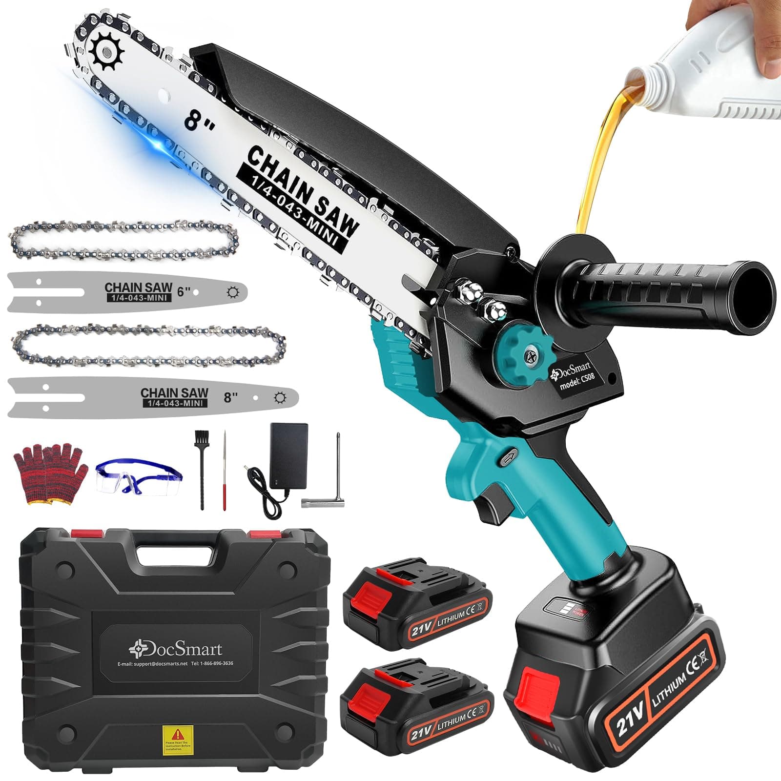 Cordless 8" & 6" Electric Chainsaw, Battery Powered for Tree Trimming, Perfect Gardening Tool for Men & Dads