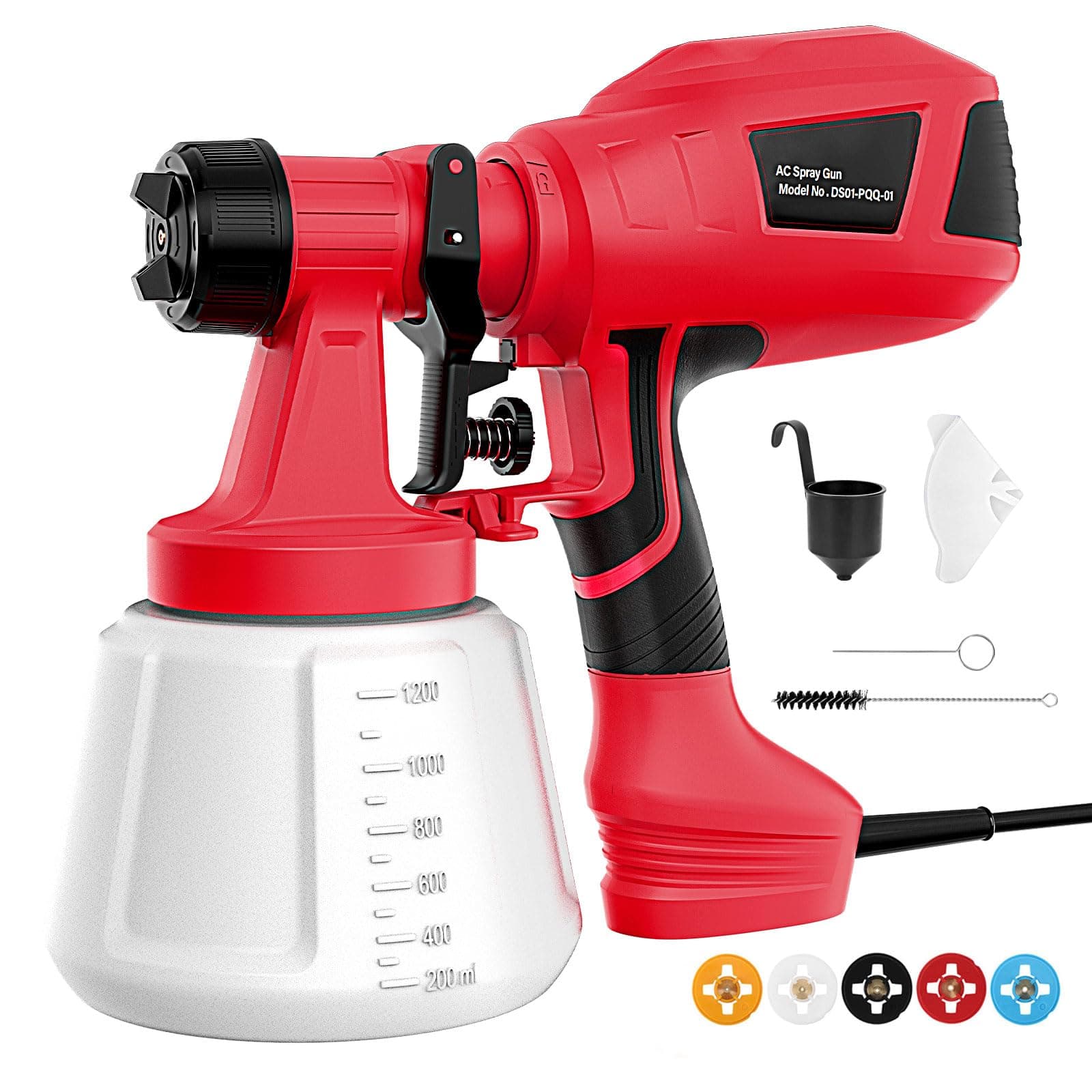 800W HVLP Paint Sprayer Gun for House Painting with 5 Nozzles & 3 Patterns