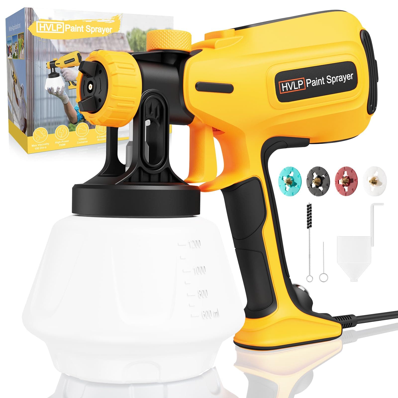 700W HVLP Paint-Sprayer with 4 Nozzles for Furniture, Cabinets & More