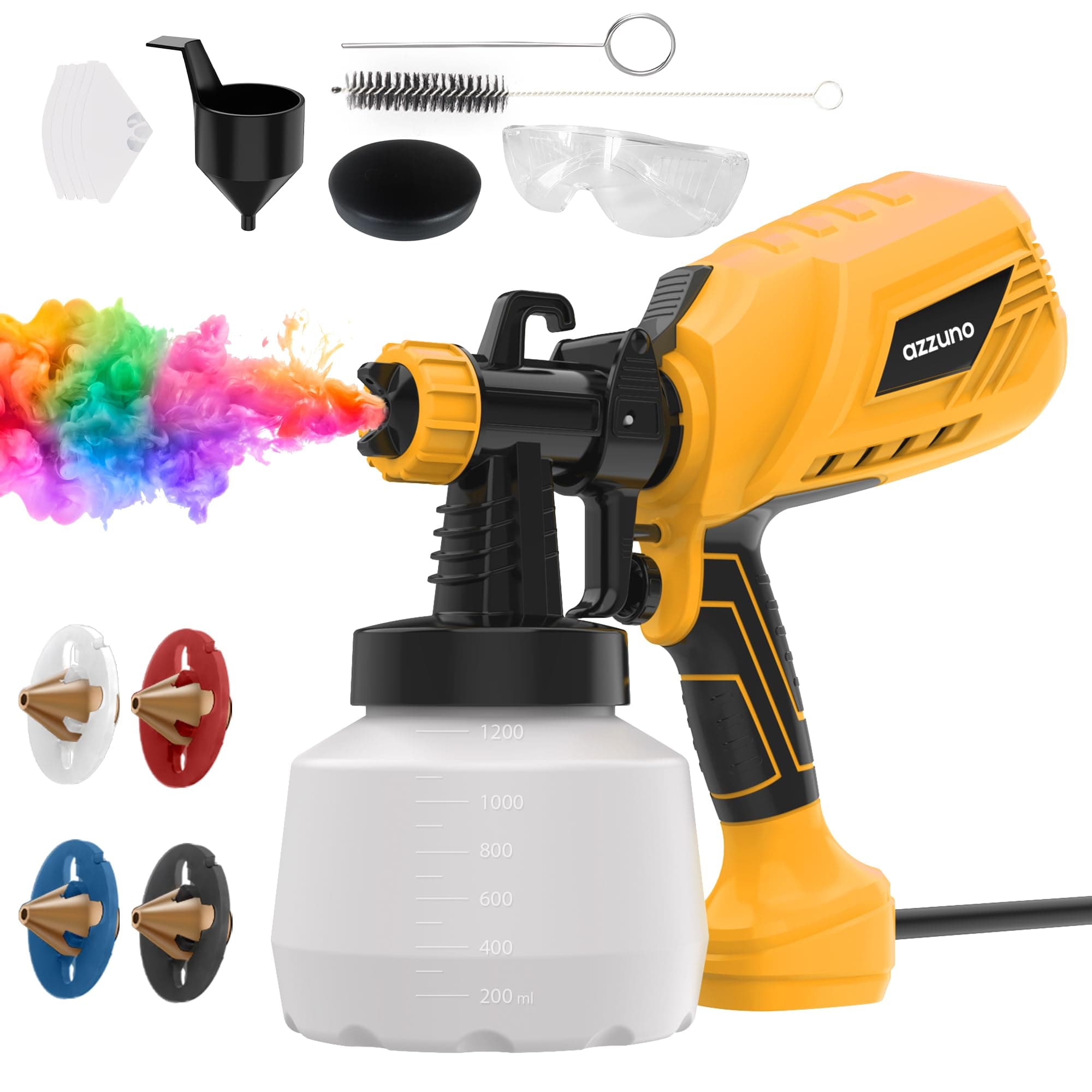 AZZUNO 1000W HVLP Paint Sprayer, 4 Nozzles, 41 Fl Oz Container