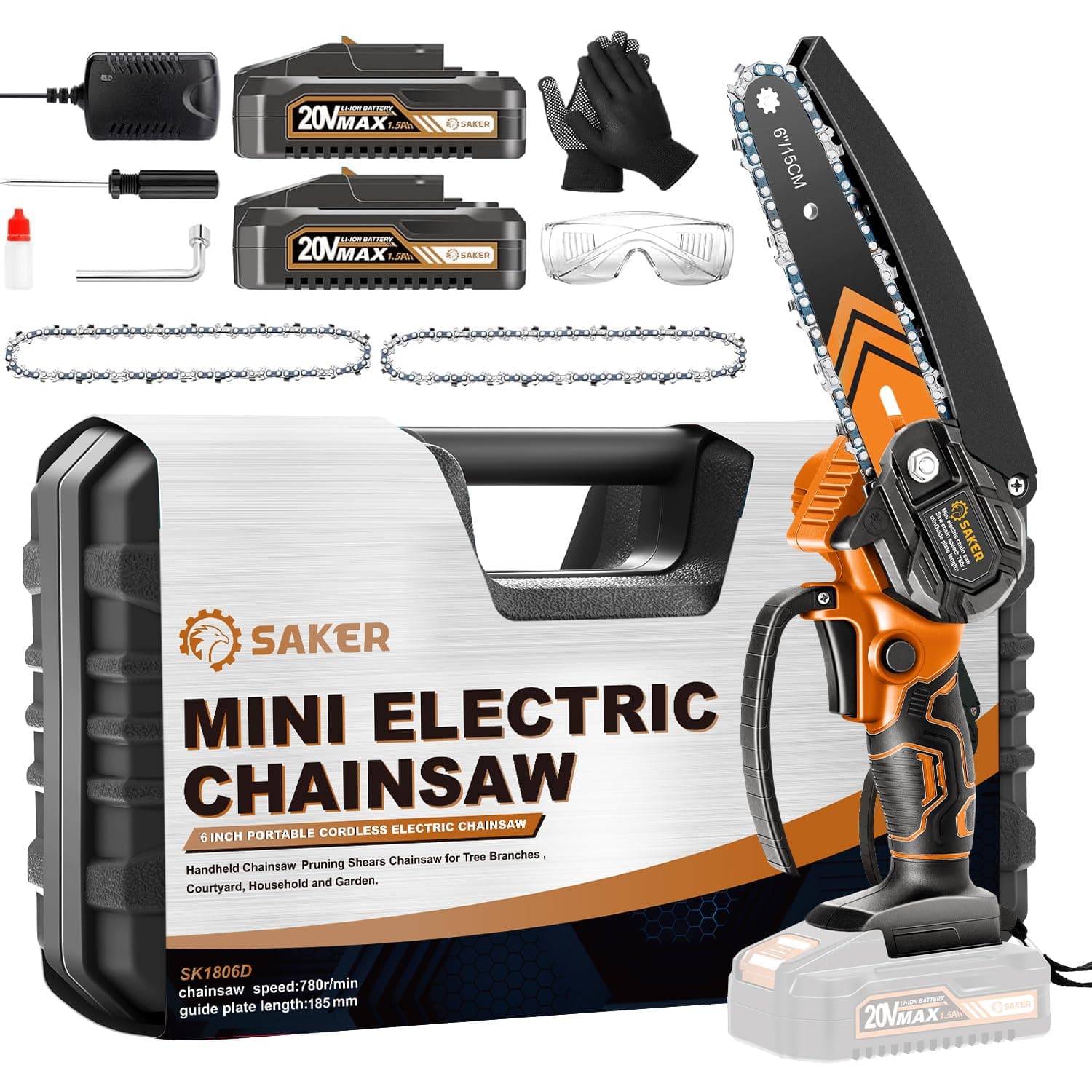 Saker SK1806D-O 6-Inch Portable Cordless Chainsaw