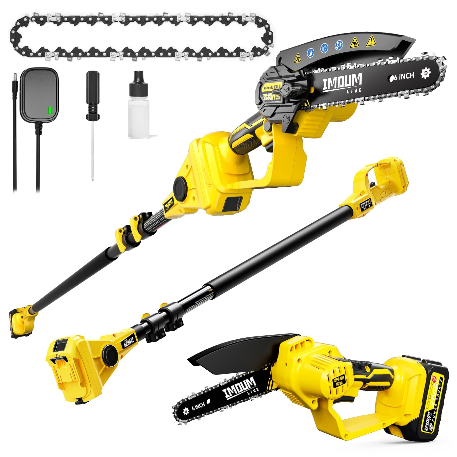 Cordless Pole Saw & Mini Chainsaw, 21V 3.0Ah Battery Powered 6 Inch Electric Pole Chainsaw, 6.6 LB Lightweight, 15.2-Foot MAX Reach Pole Saw
