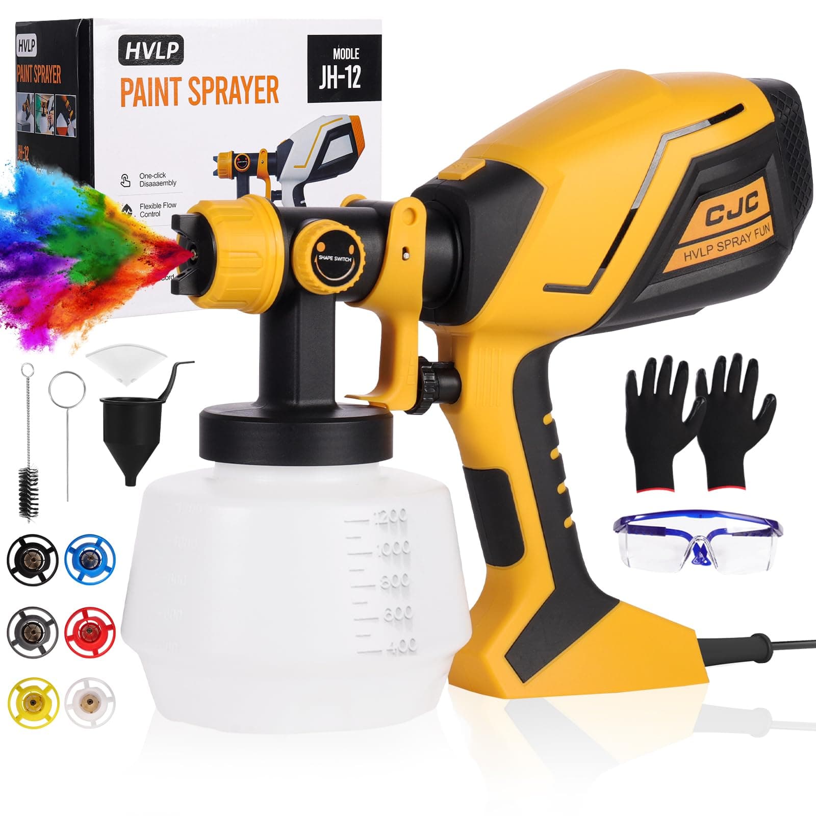 6.6FT HVLP Paint Sprayer, 750W High Power, 6 Copper Nozzles, 3 Spray Patterns, Perfect for House Painting, Furniture, Ca