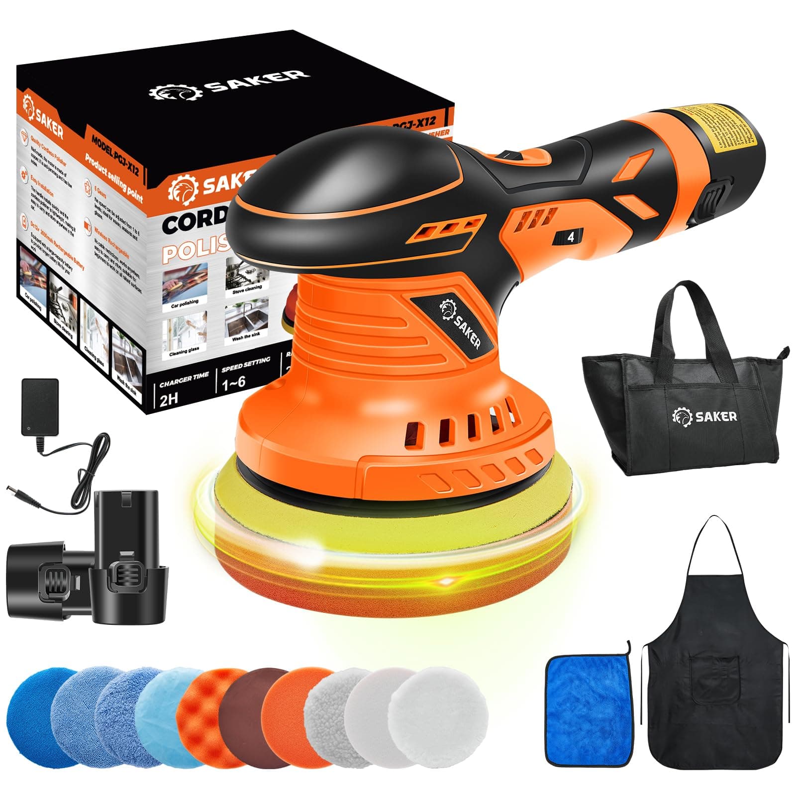 Saker 6 Inch Cordless Buffer Polisher for Car Detailing