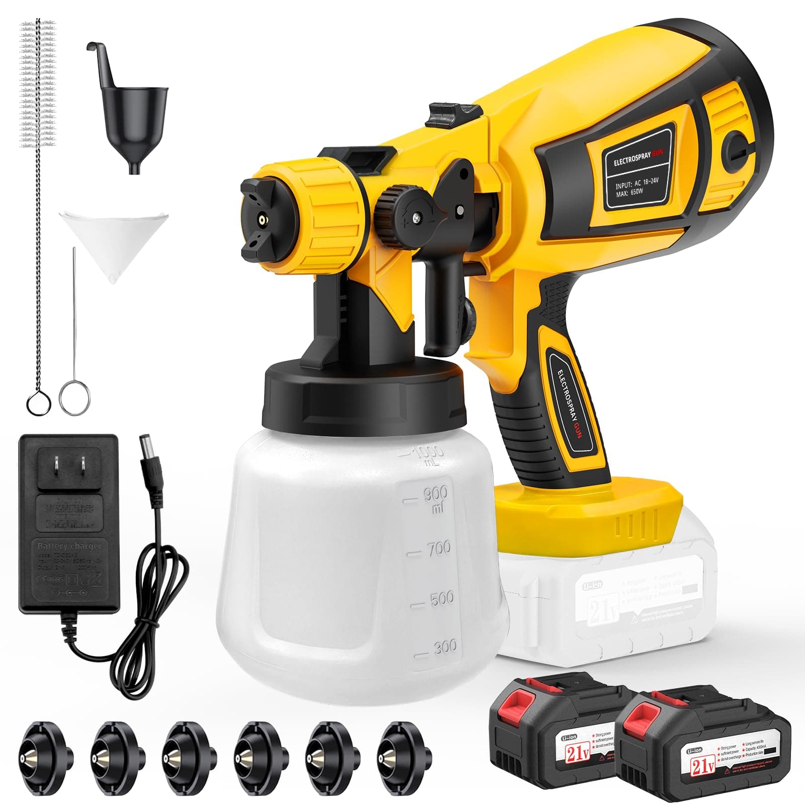 Copper Motor 650W Cordless Paint Sprayer with 1000ml Container & 3 Spray Modes