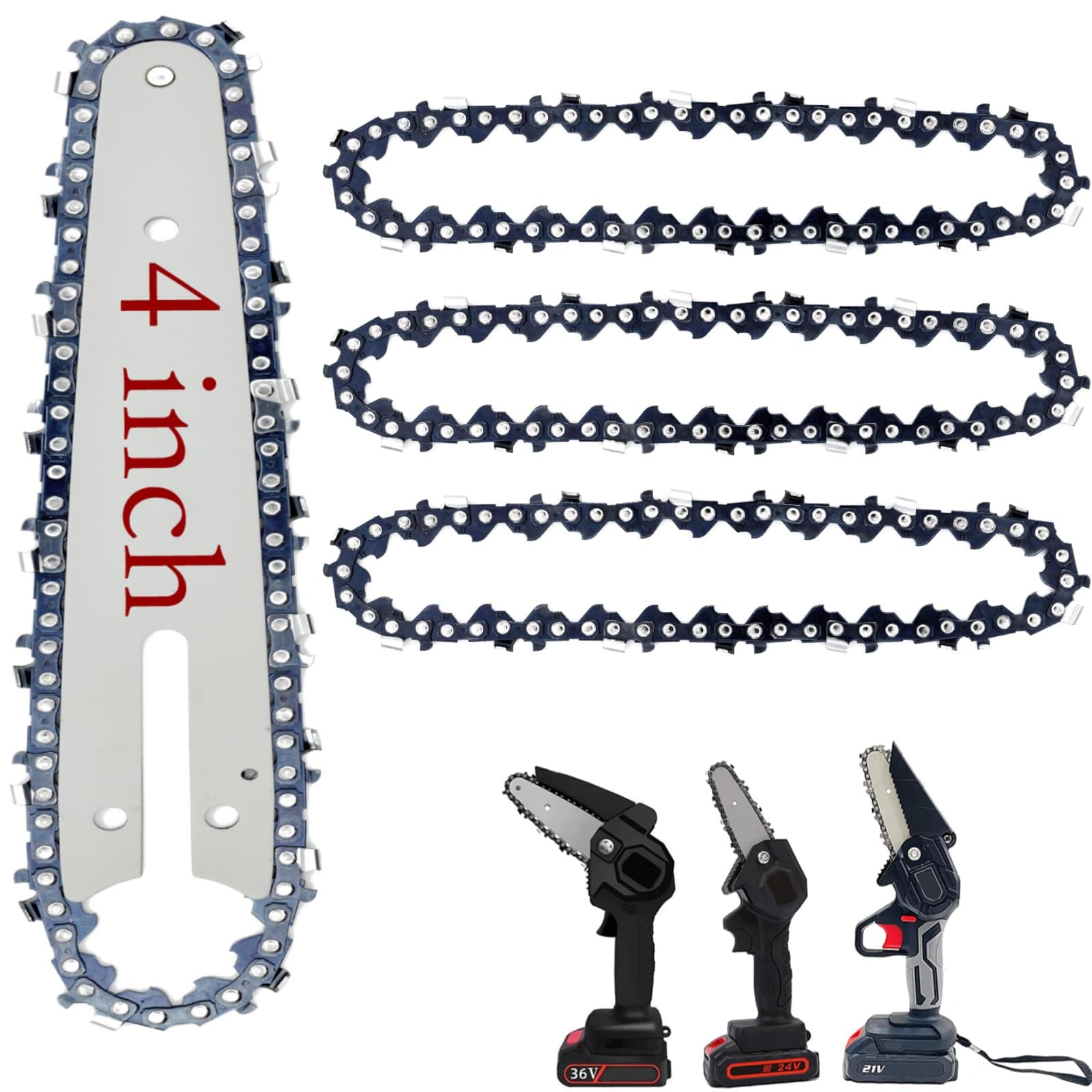 5-Piece 4-Inch Mini Chainsaw Chain Kit with Replacement Bar