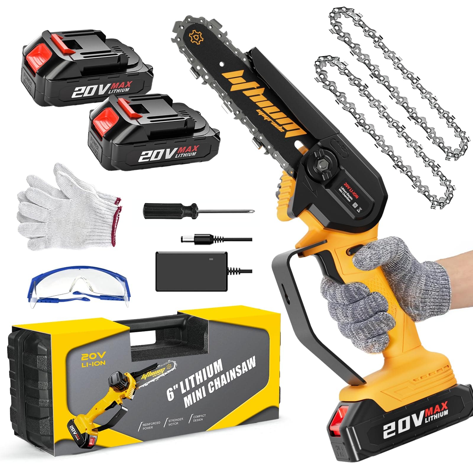 2-Battery Mini Electric Chainsaw 6-Inch Portable for Wood Cutting
