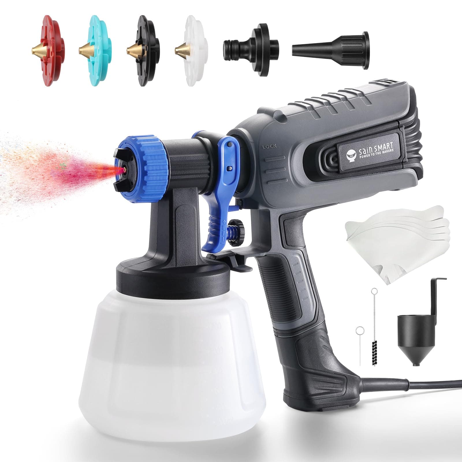 700W HVLP Electric Paint Sprayer Gun, Large Container, Multiple Nozzles & Patterns