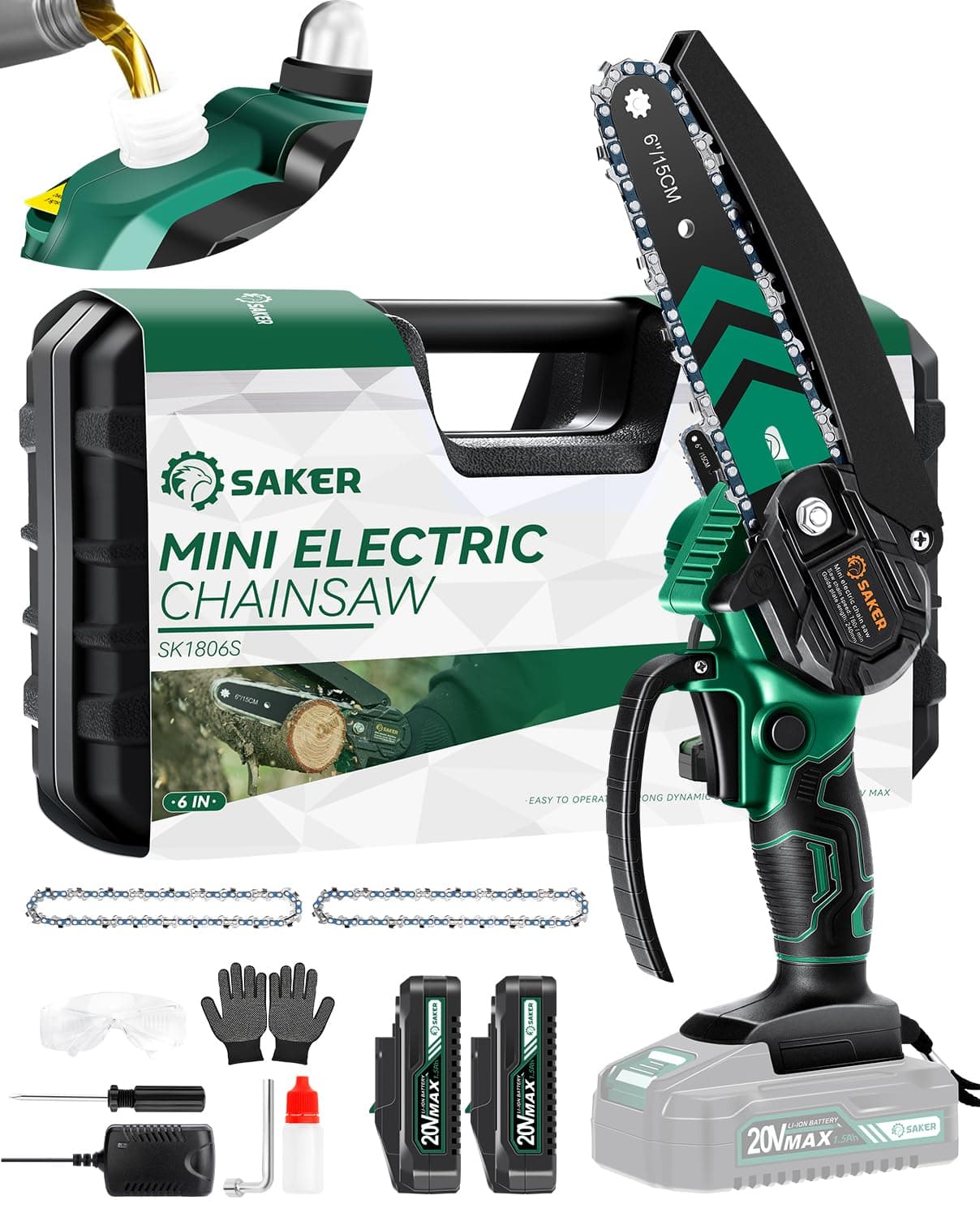 2025 Upgraded Saker Mini Cordless Electric Chainsaw for Tree Trimming and Gardening