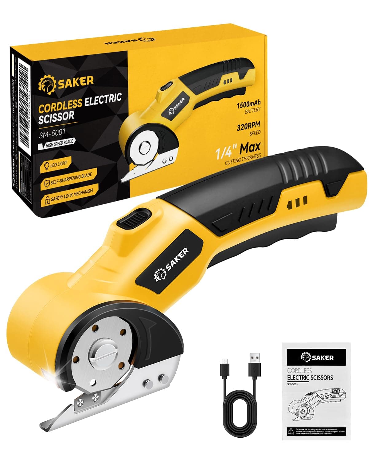 Saker Cordless Rotary Cutter, 4V Rechargeable, LED Light, Safety Lock