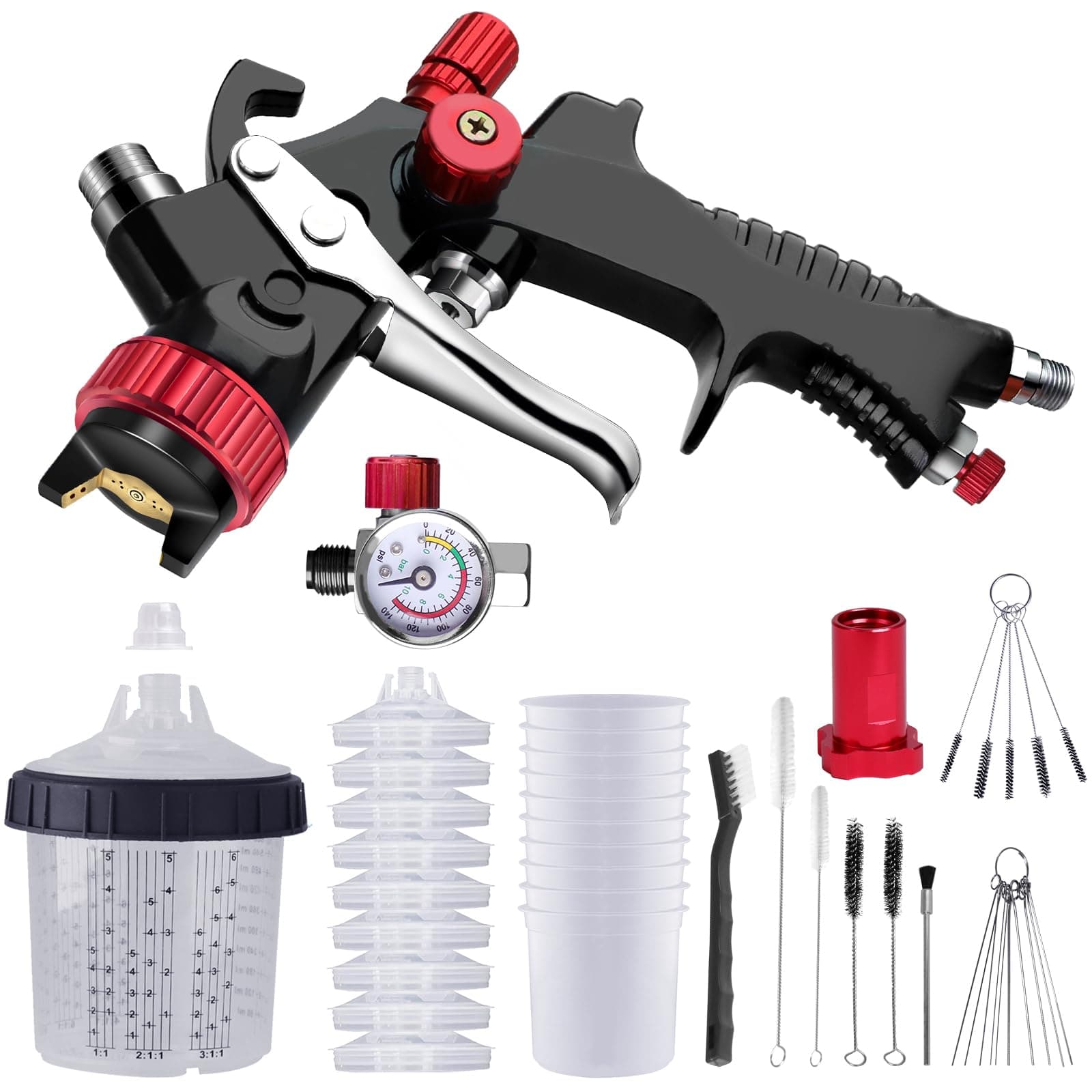 Automotive HVLP Spray Gun Kit with Mixing Cup and Disposable Cups
