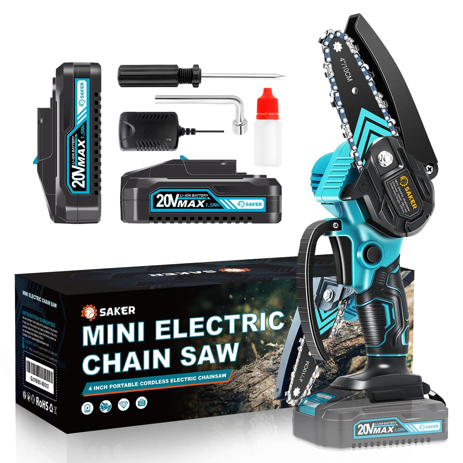 Saker Mini Cordless Electric Chainsaw with One Battery
