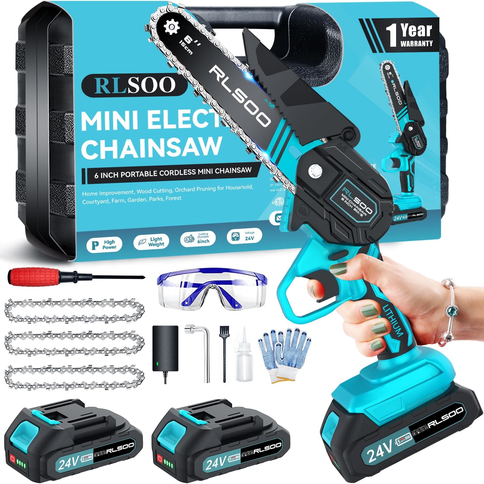 2 Battery Cordless Mini Chainsaw for Tree Trimming & Wood Cutting