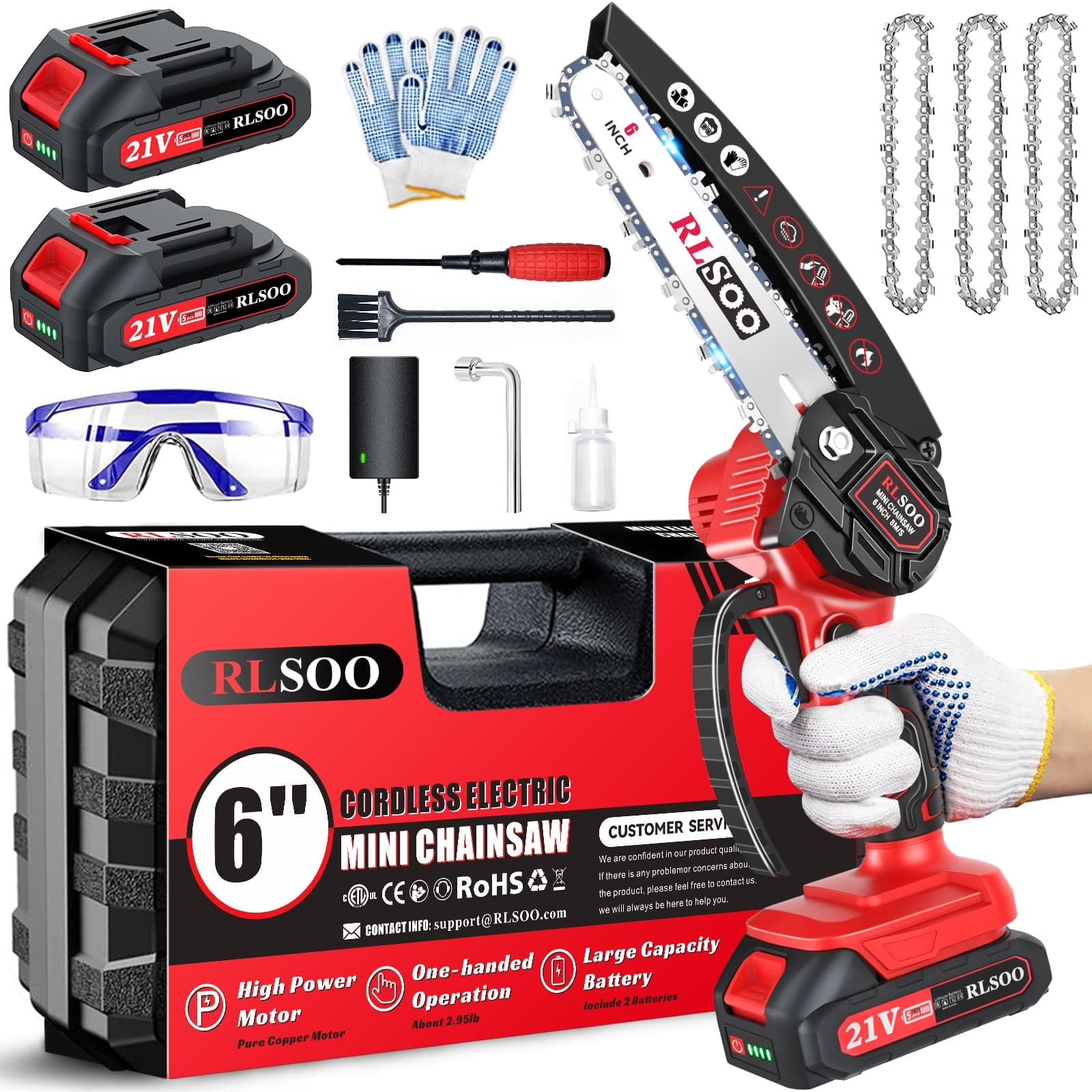 2024 Upgraded 6-Inch Cordless Mini Chainsaw for Wood Cutting (Includes 2 Batteries)