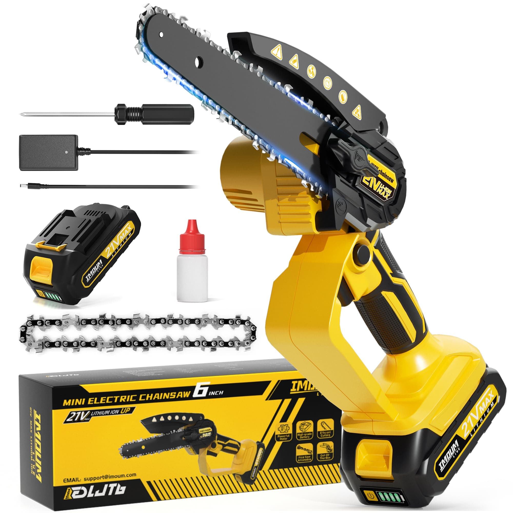 IMOUMLIVE 6-Inch Cordless Mini Chainsaw, 2.0Ah Battery, Portable for Tree Trimming and Branch Pruning
