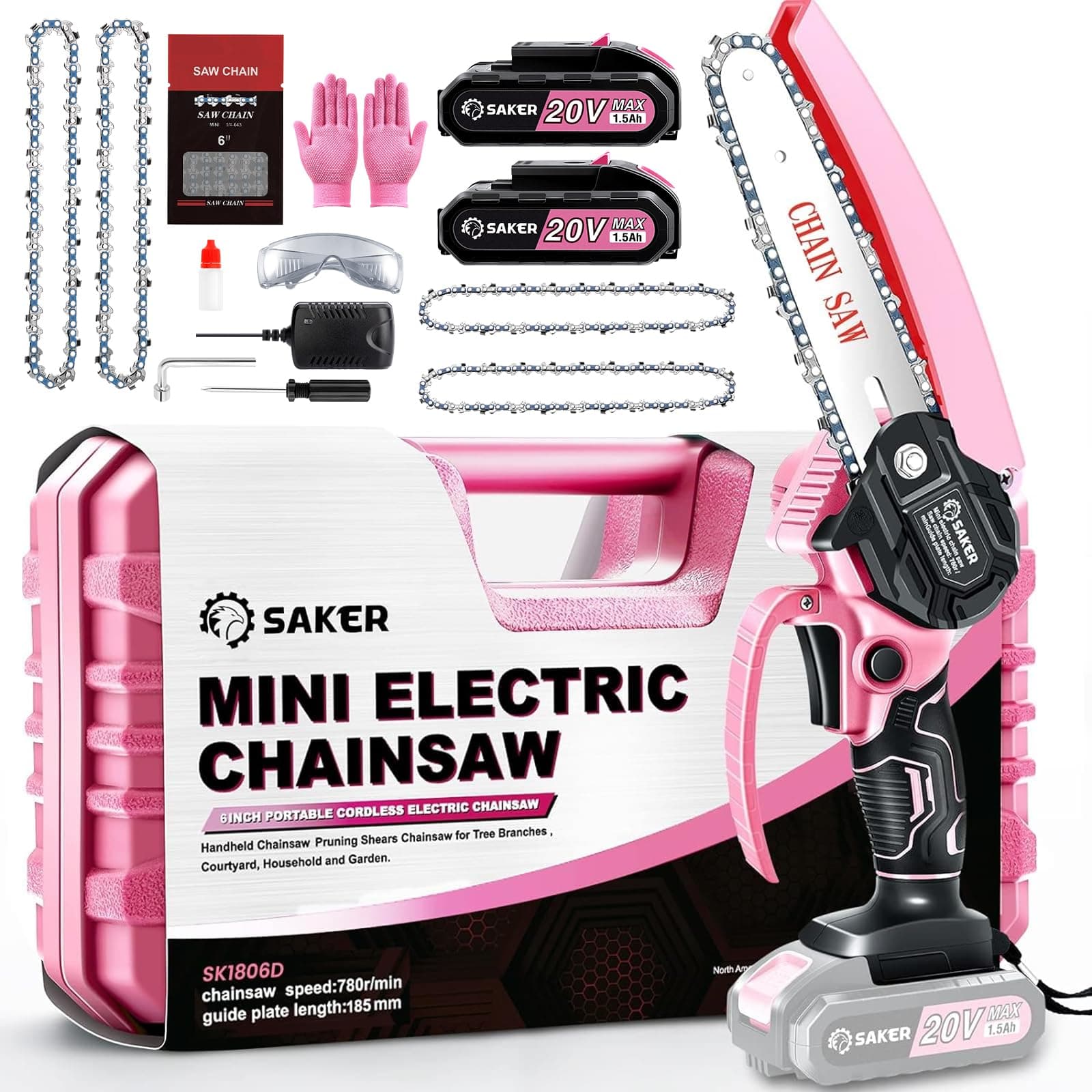 Saker 6 Inch Mini Electric Chainsaw & Chain Replacement, 2 Pcs