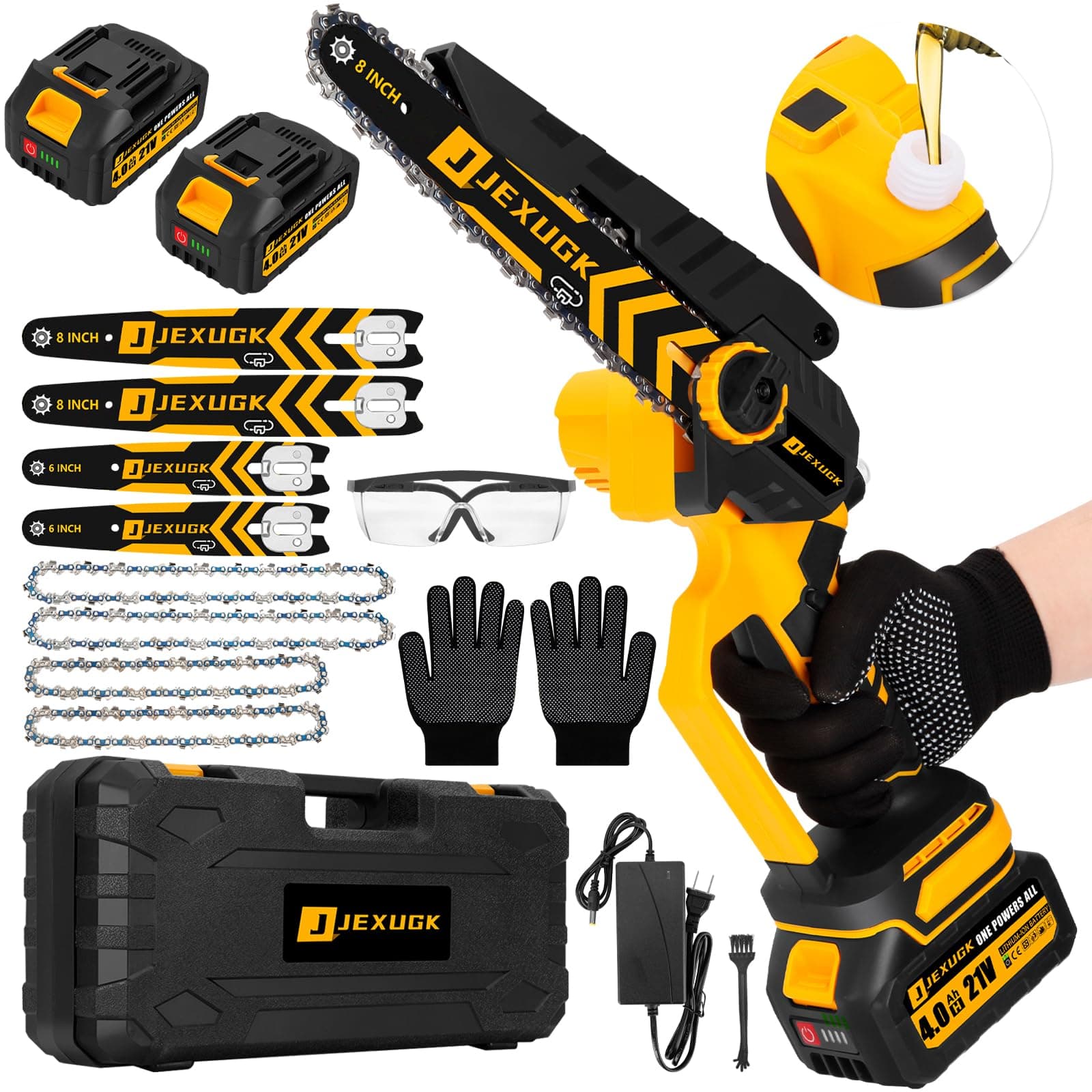 8" & 6" Brushless Mini Chainsaw, Cordless Wood Cutter with 2 x 4.0Ah Battery