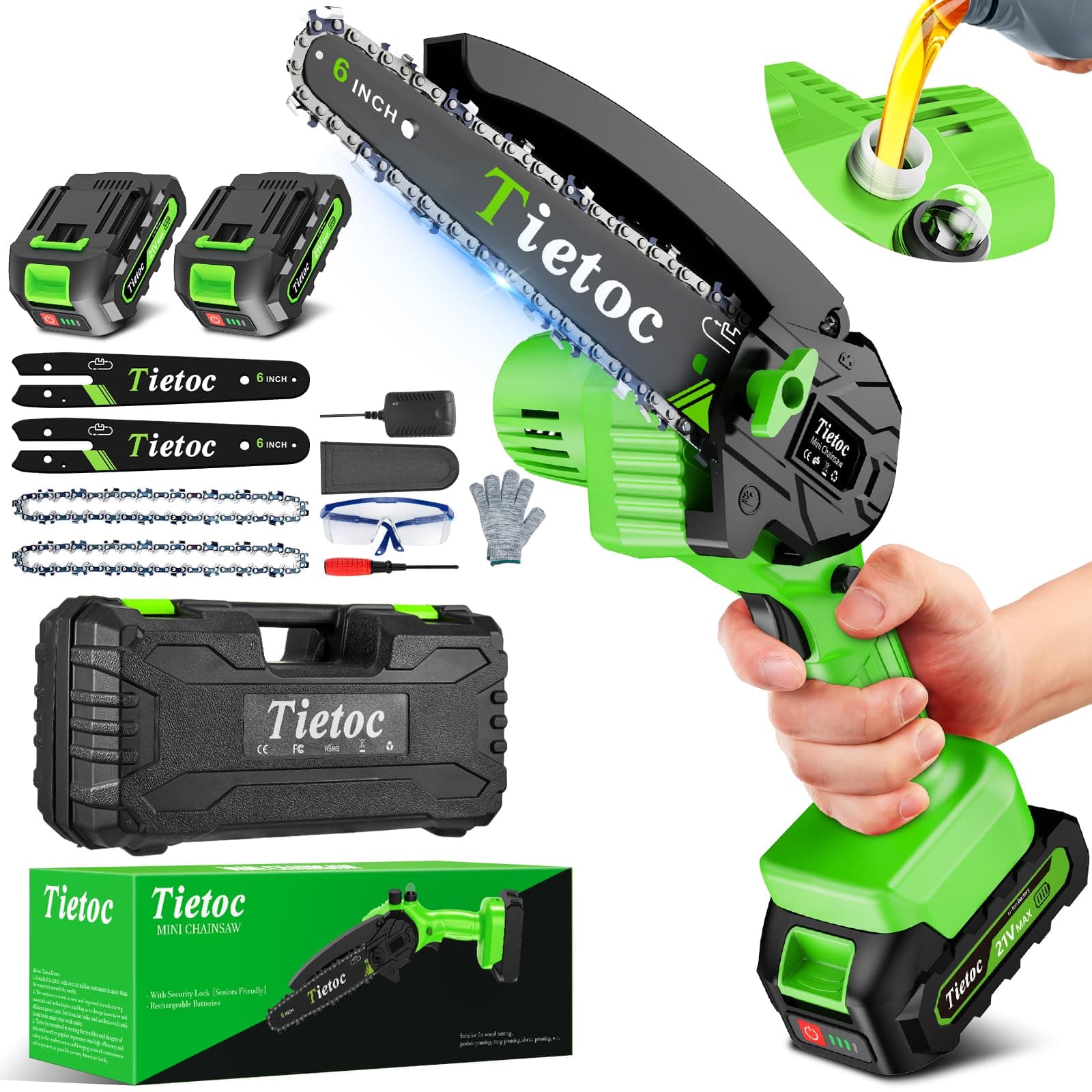 tietoc 6" Mini Chainsaw with 2 Batteries, Gifts for Men, Dad, Husband, Gardener
