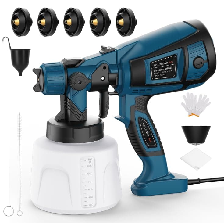 1000W HVLP Electric Paint Sprayer Gun - 5 Nozzles, 3 Patterns, 1400ml Tank & Tools - Perfect for House Painting & Furnit