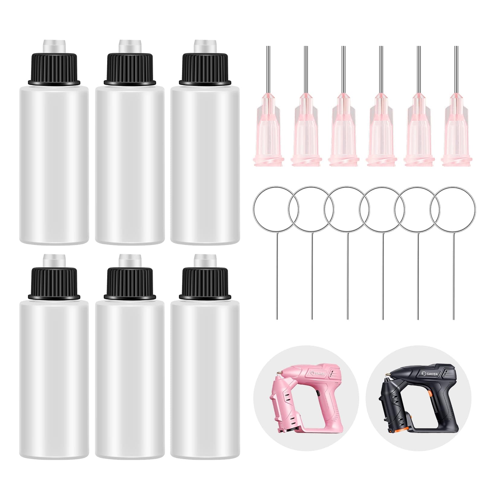 Spray Bottle Set for Saker Paint Sprayer Gun: 6 Bottles, 6 Nozzles, 6 Cleaning Needles