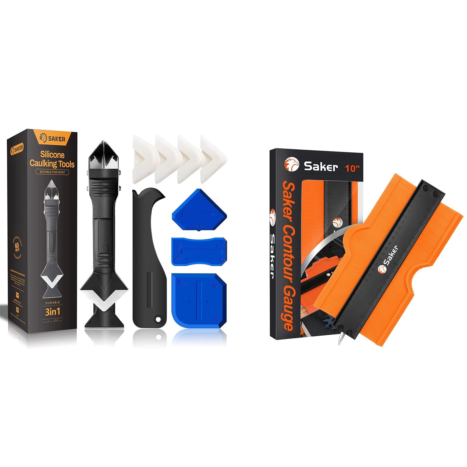 Saker Silicone Caulking Tools: Grout Remove Scraper & Contour Gauge
