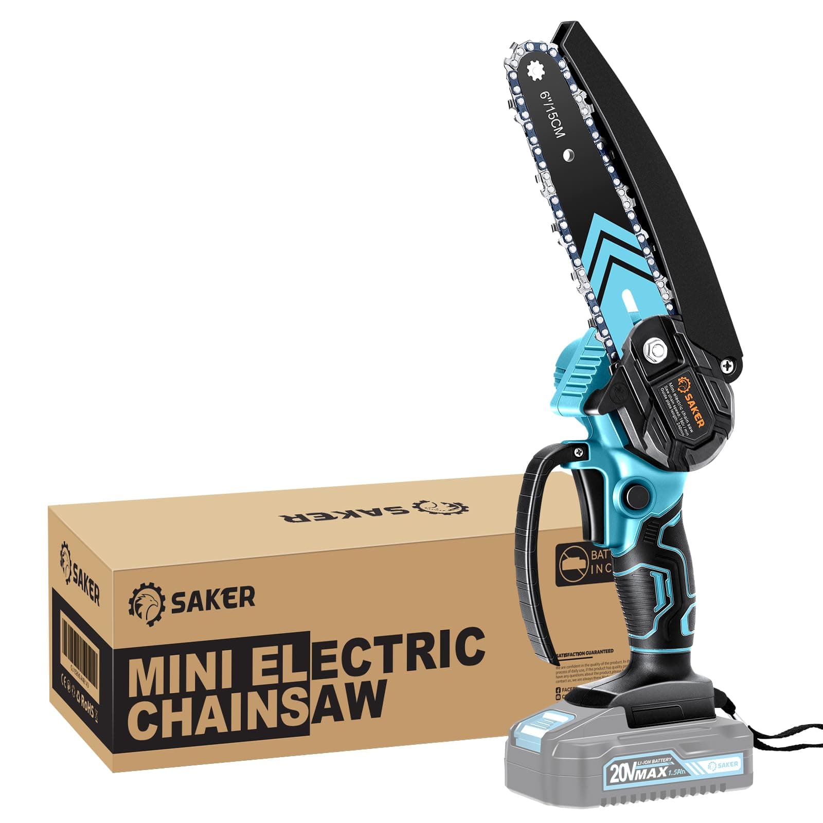 Saker Mini 6 Inch Cordless Electric Chainsaw, Machine Only