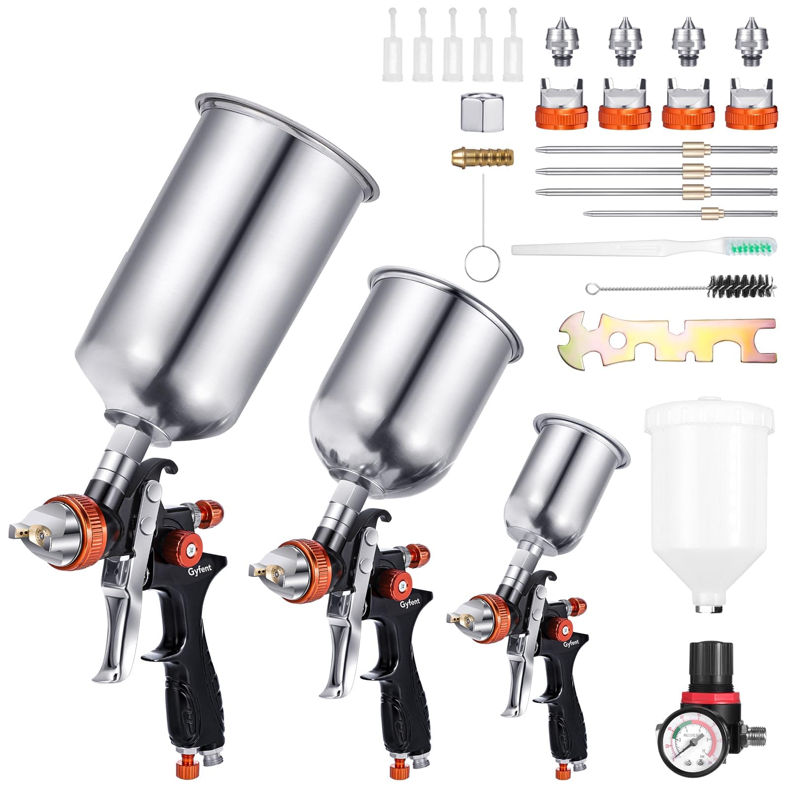 HVLP Spray Paint Gun Set with 3 Nozzles & 4 Kettles for Car & Furniture Painting